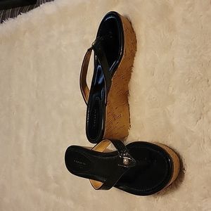 Coach embossed logo patent leather thong cork wedge Size 7.5